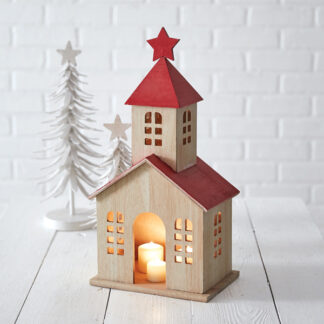 Wooden Holiday Schoolhouse Lantern by CTW Home Collection