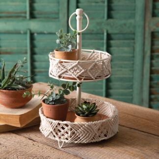 Two-Tier Wood and Macrame Tray by CTW Home Collection