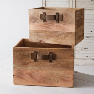 Set of Two Leather Handled Wood Boxes by CTW Home Collection