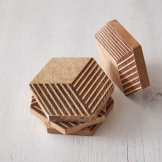 Set of Four Geometric Wood Coasters by CTW Home Collection