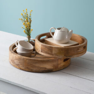 Set of Two Round Wood Trays by CTW Home Collection