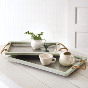 Set of Two Jade Galvanized Trays with Rope Handles by CTW Home Collection