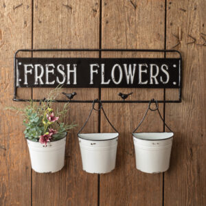 Fresh Flowers Metal Sign with Metal Buckets by CTW Home Collection