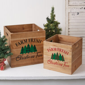 Set of Two Wooden Farm Fresh Christmas Tree Boxes by CTW Home Collection