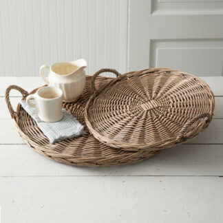 Set of Two Large Round Wicker Trays by CTW Home Collection