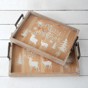 Set of Two Christmas Wooden Serving Trays by CTW Home Collection