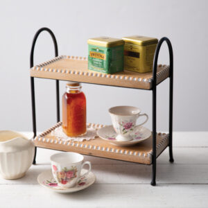 Two-Tier Beaded Wood and Metal Tray by CTW Home Collection