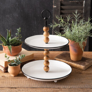 Wood Beads and Metal Two-Tier Tray by CTW Home Collection