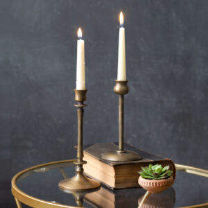 Set of Two Brass Finish Taper Candle Holders by CTW Home Collection