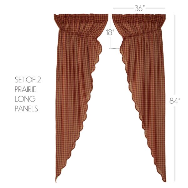 VHC-51148 - Burgundy Check Scalloped Prairie Long Panel Set of 2 84x36x18