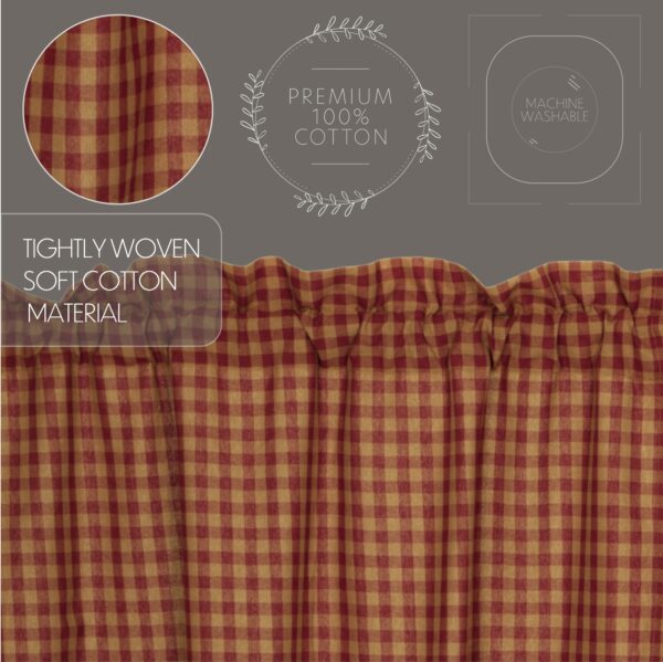 VHC-6100 - Burgundy Check Scalloped Prairie Curtain Set of 2 63x36x18