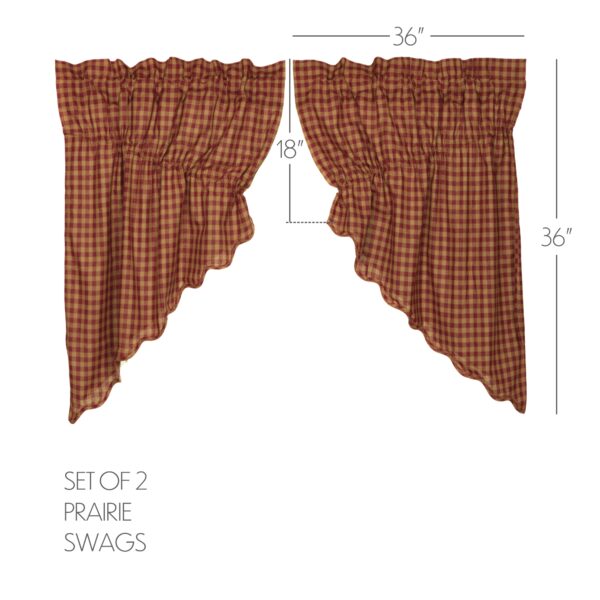 VHC-6101 - Burgundy Check Scalloped Prairie Swag Set of 2 36x36x18