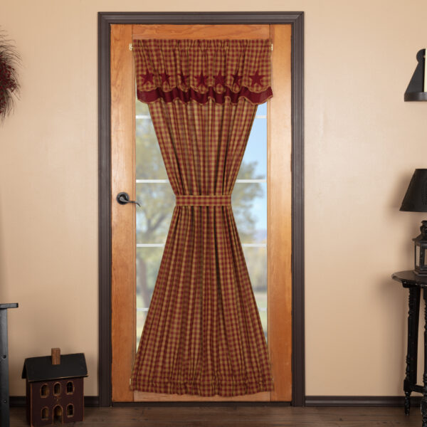 VHC-51153 - Burgundy Star Door Panel with Attached Scalloped Layered Valance 72x40