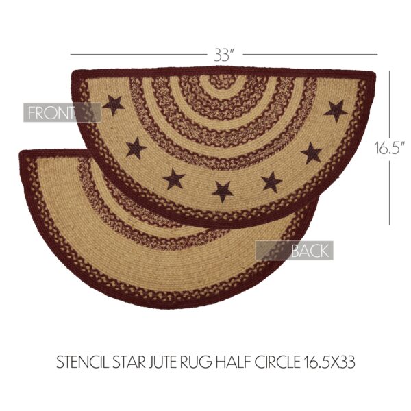VHC-70706 - Burgundy Tan Jute Rug Half Circle Stencil Stars w/ Pad 16.5x33