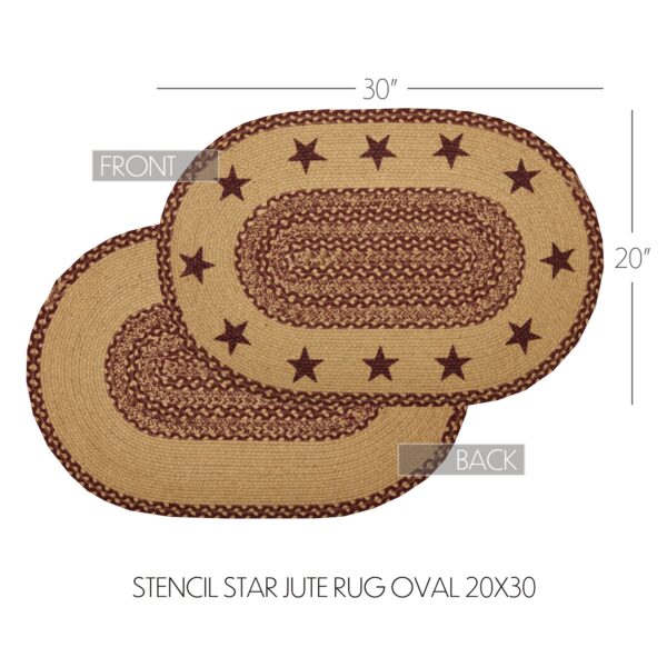 VHC-69693 - Burgundy Tan Jute Rug Oval Stencil Stars w/ Pad 20x30