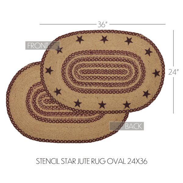 VHC-70710 - Burgundy Tan Jute Rug Oval Stencil Stars w/ Pad 24x36