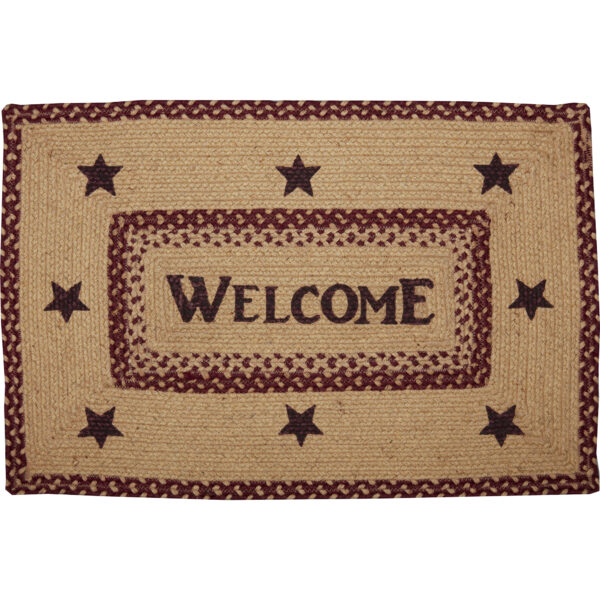 VHC-70714 - Burgundy Tan Jute Rug Rect Welcome w/ Pad 20x30