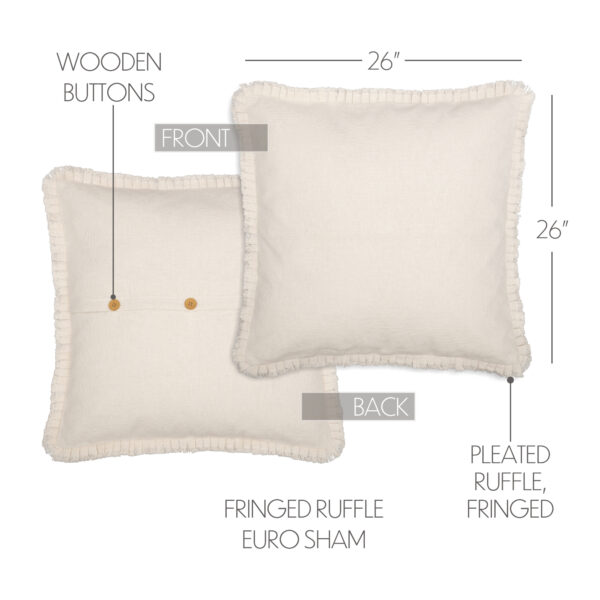 VHC-51192 - Burlap Antique White Fabric Euro Sham w/ Fringed Ruffle 26x26