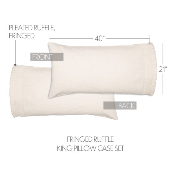 VHC-51817 - Burlap Antique White King Pillow Case w/ Fringed Ruffle Set of 2 21x40
