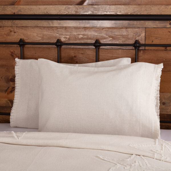 VHC-51818 - Burlap Antique White Standard Pillow Case w/ Fringed Ruffle Set of 2 21x30
