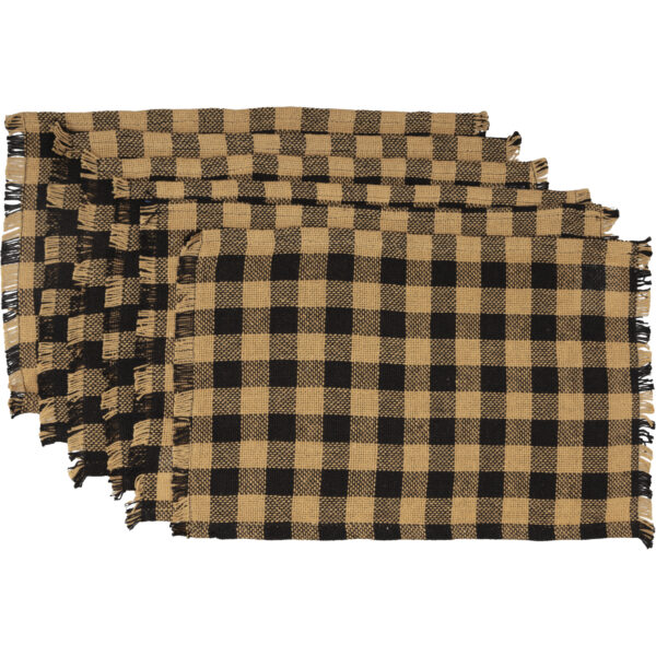 VHC-30627 - Burlap Black Check Placemat Fringed Set of 6 12x18