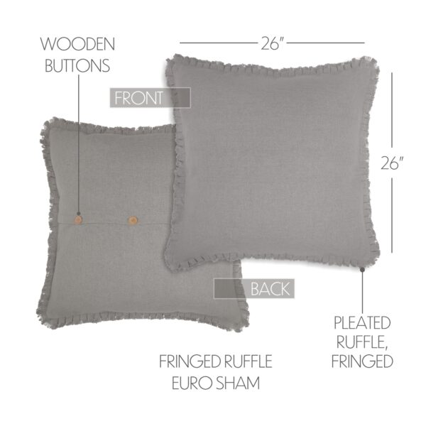 VHC-70052 - Burlap Dove Grey Fabric Euro Sham w/ Fringed Ruffle 26x26
