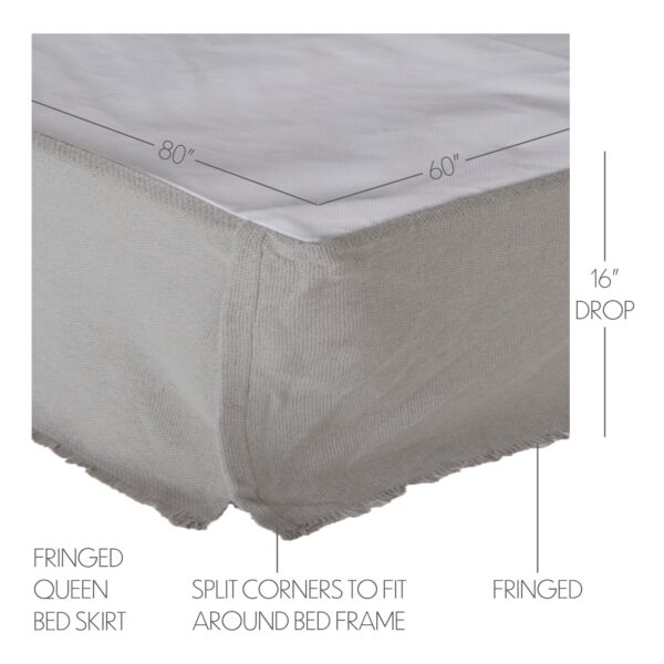 VHC-70051 - Burlap Dove Grey Fringed Queen Bed Skirt 60x80x16