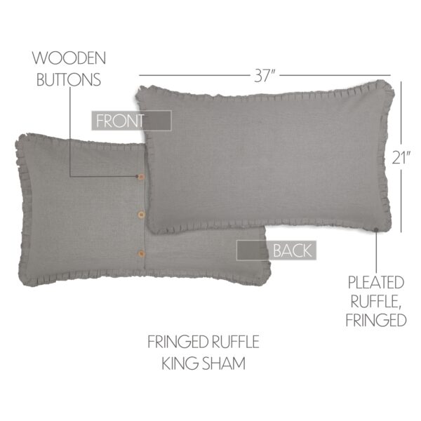 VHC-70053 - Burlap Dove Grey King Sham w/ Fringed Ruffle 21x37