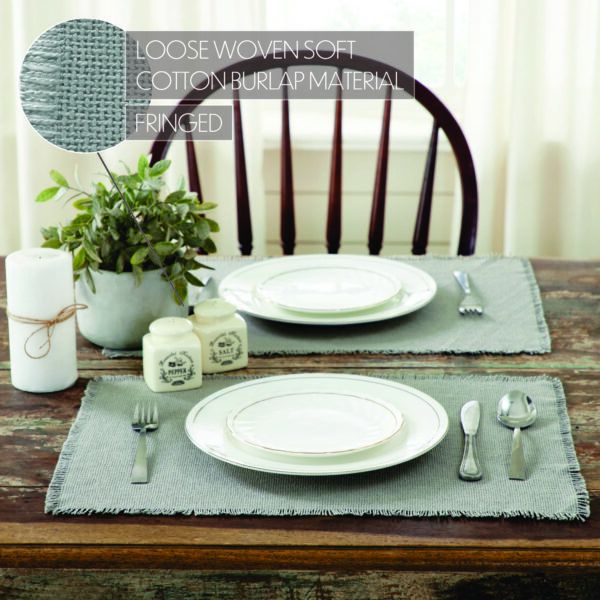 VHC-83387 - Burlap Dove Grey Placemat Set of 6 Fringed 13x19