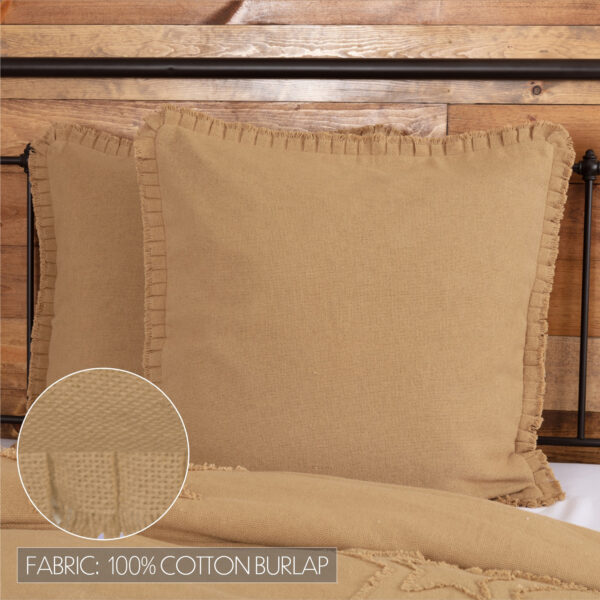 VHC-18323 - Burlap Natural Fabric Euro Sham w/ Fringed Ruffle 26x26