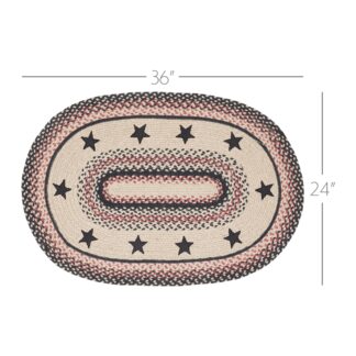 Primitive Colonial Star Jute Rug Oval w/ Pad 24x36 by Mayflower Market