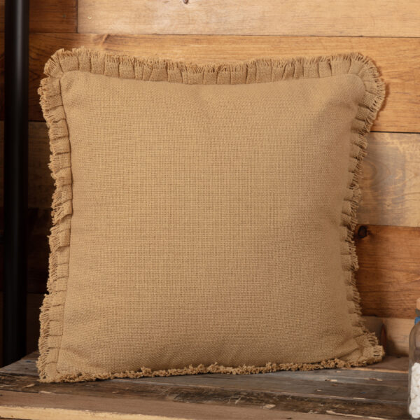 VHC-51168 - Burlap Natural Pillow w/ Fringed Ruffle 18x18