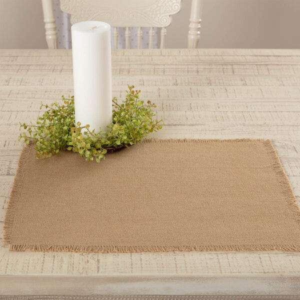 VHC-30633 - Burlap Natural Placemat Set of 6 Fringed 12x18