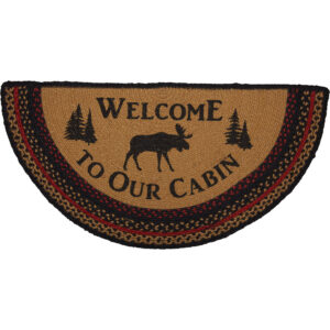 VHC-70193 - Cumberland Stenciled Moose Jute Rug Half Circle Welcome to the Cabin w/ Pad 16.5x33