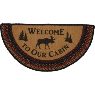 Rustic Cumberland Stenciled Moose Jute Rug Half Circle Welcome to the Cabin w/ Pad 16.5x33 by Oak & Asher