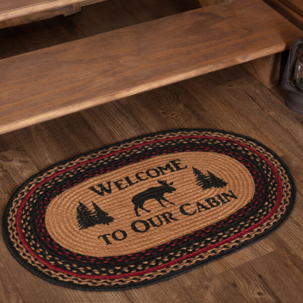 VHC-69484 - Cumberland Stenciled Moose Jute Rug Oval Welcome to the Cabin w/ Pad 20x30