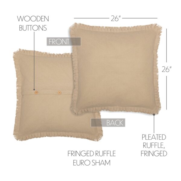 VHC-45818 - Burlap Vintage Fabric Euro Sham w/ Fringed Ruffle 26x26
