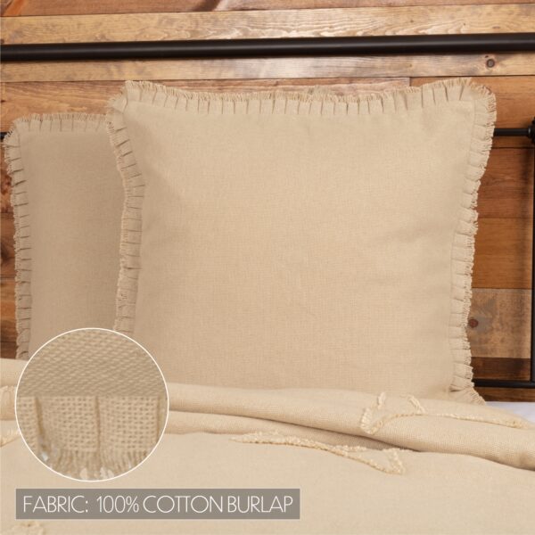 VHC-45818 - Burlap Vintage Fabric Euro Sham w/ Fringed Ruffle 26x26