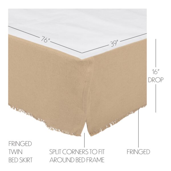 VHC-45641 - Burlap Vintage Fringed Twin Bed Skirt 39x76x16