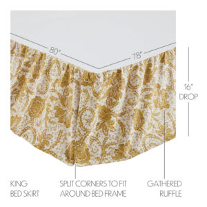 VHC-81189 - Dorset Gold Floral King Bed Skirt 78x80x16