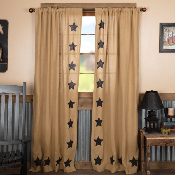 VHC-12393 - Burlap w/Black Stencil Stars Panel Set of 2 84x40