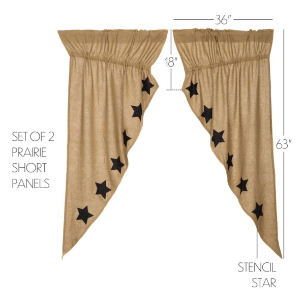 VHC-12394 - Burlap w/Black Stencil Stars Prairie Curtain Set of 2 63x36x18