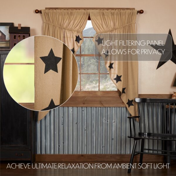 VHC-12394 - Burlap w/Black Stencil Stars Prairie Curtain Set of 2 63x36x18