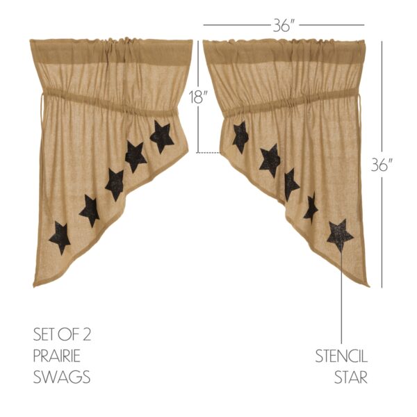 VHC-12395 - Burlap w/Black Stencil Stars Prairie Swag Set of 2 36x36x18