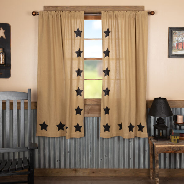 VHC-17479 - Burlap w/Black Stencil Stars Short Panel Set of 2 63x36