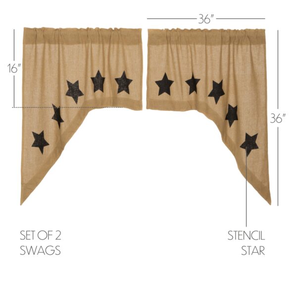 VHC-12396 - Burlap w/Black Stencil Stars Swag Set of 2 36x36x16