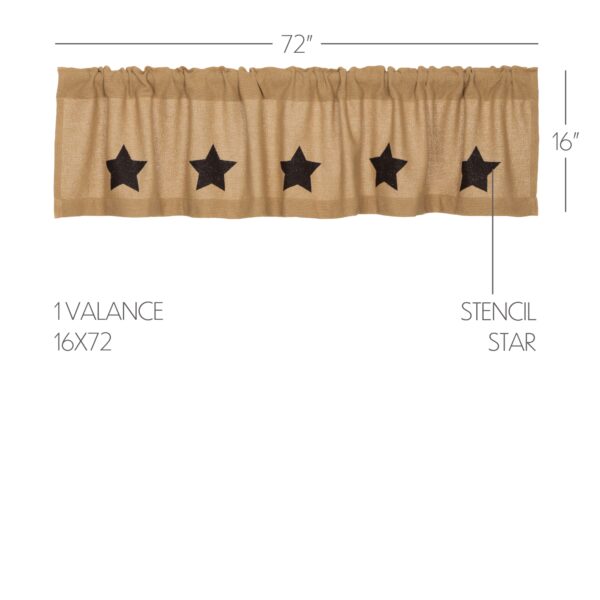 VHC-12399 - Burlap w/Black Stencil Stars Valance 16x72