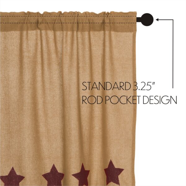 VHC-25915 - Burlap w/Burgundy Stencil Stars Prairie Curtain Set 63x36x18
