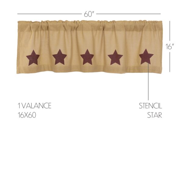 VHC-51179 - Burlap W/Burgundy Stencil Stars Valance 16x60