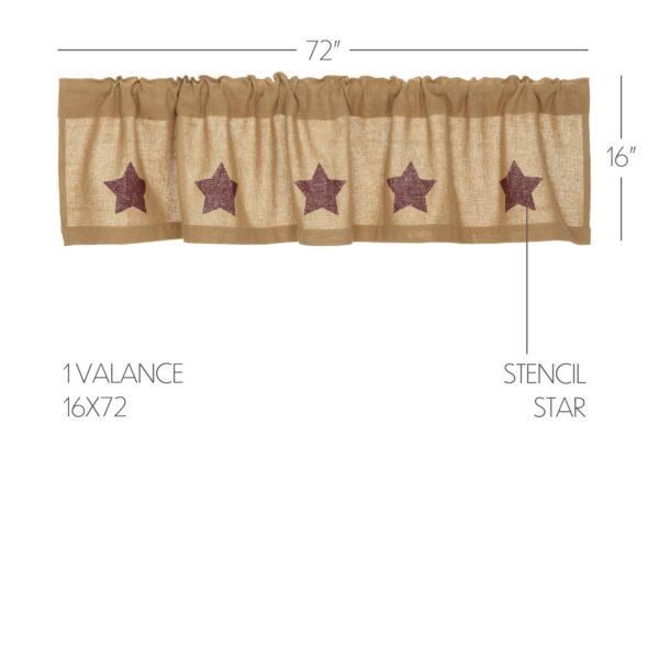 VHC-25920 - Burlap w/Burgundy Stencil Stars Valance 16x72